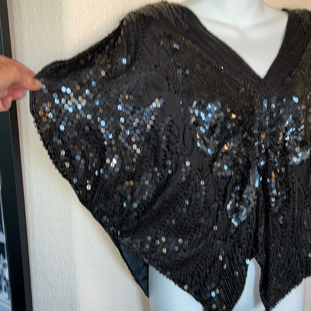 LINSIANO VTG butterfly wing top XXL, black sequined/beaded wings front/back. EUC - Picture 4 of 16